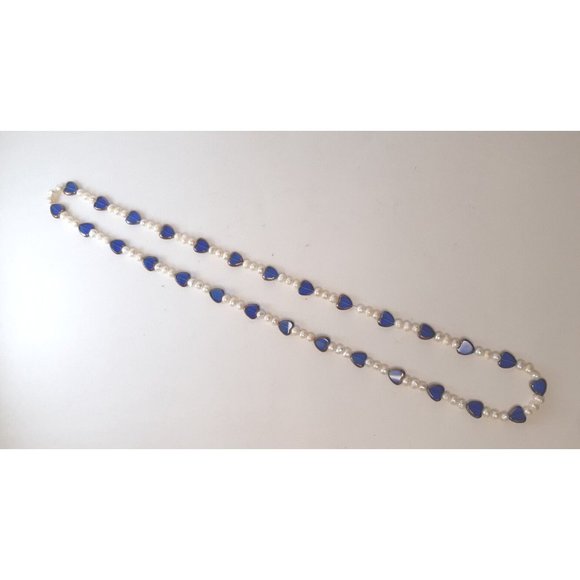Freshwater Pearl And Blue Glass Heart Necklace 33 Inches - Picture 3 of 6